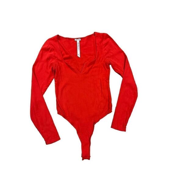 Free People Intimately Free Zoe V-Wire Bodysuit Red Small - Picture 11 of 12
